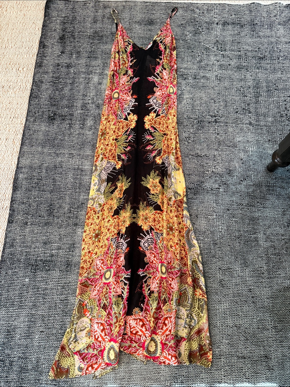 Intimately Free People sheer Floral V-Neck Slip Dress in Black and Multicolor - Picture 3 of 5